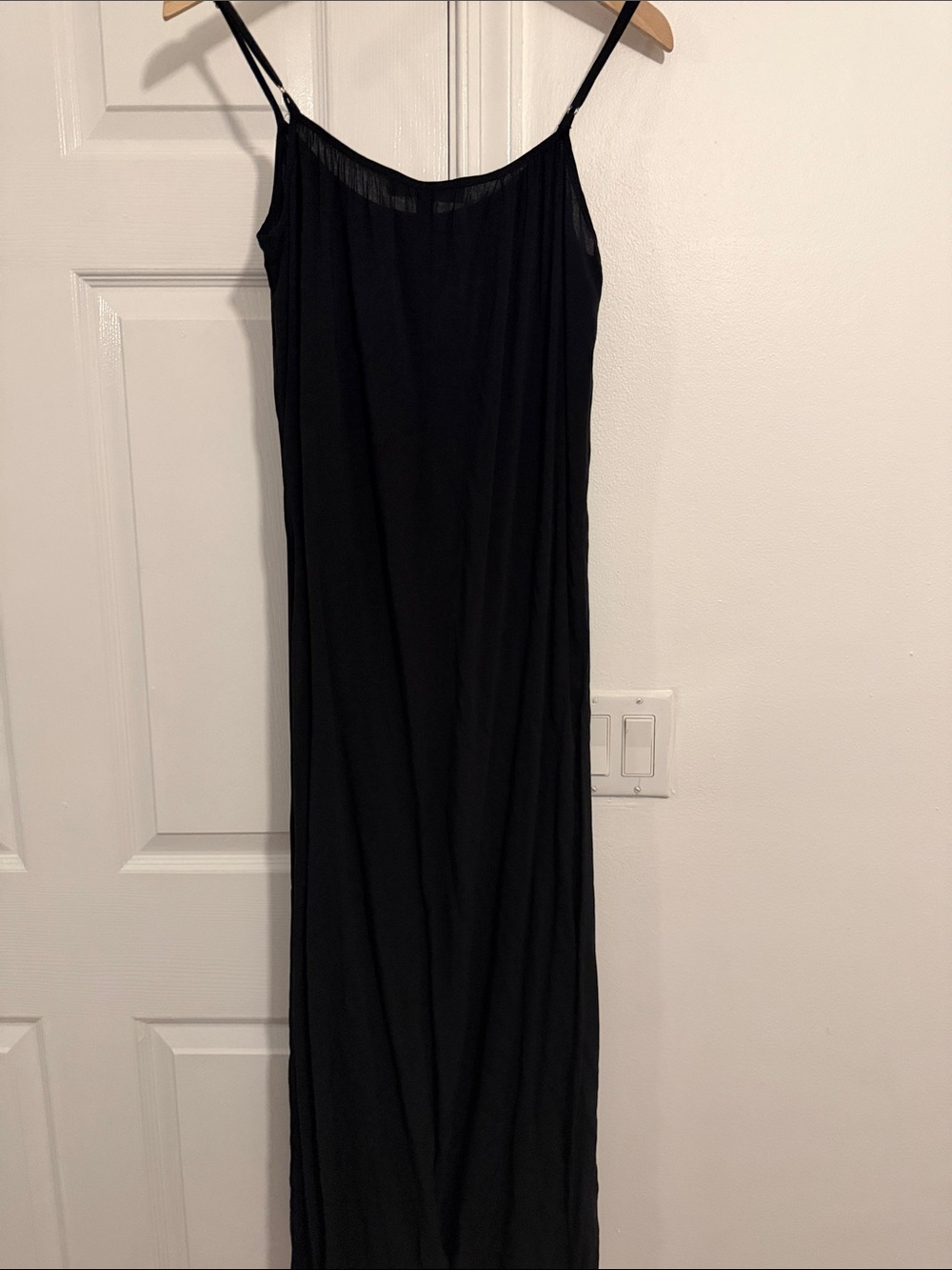 Simple Black Slip Maxi Dress with Pom Poms on top - Picture 4 of 4